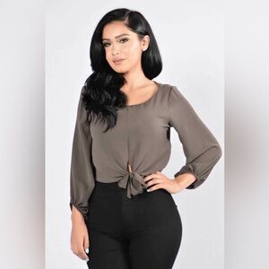 Fashion Nova Olive green tie blouse size small